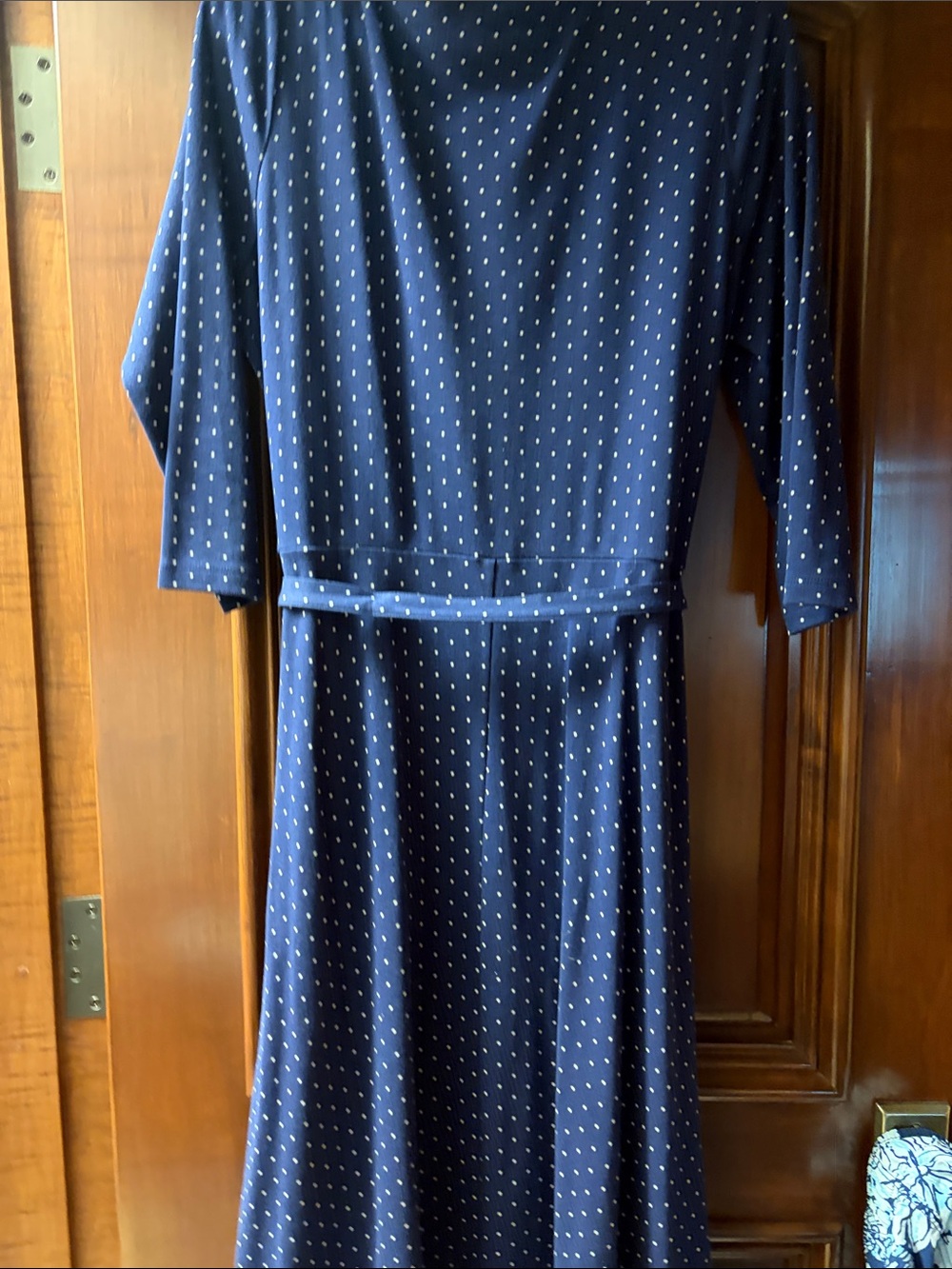 Lands' End Navy Polka Dot Dress with Tie Waist - Picture 6 of 8